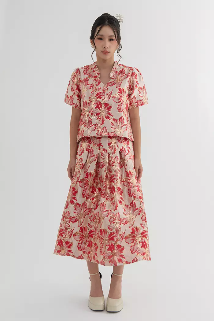 COTTONINK - Atasan Kemeja Wanita Red Floral Ran #CNYCollection2026