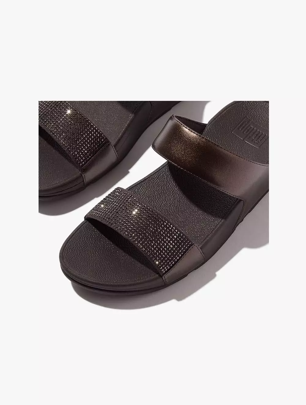 Fitflop Lulu Crystal Embellished Slides - Metallic Chocolate Brown