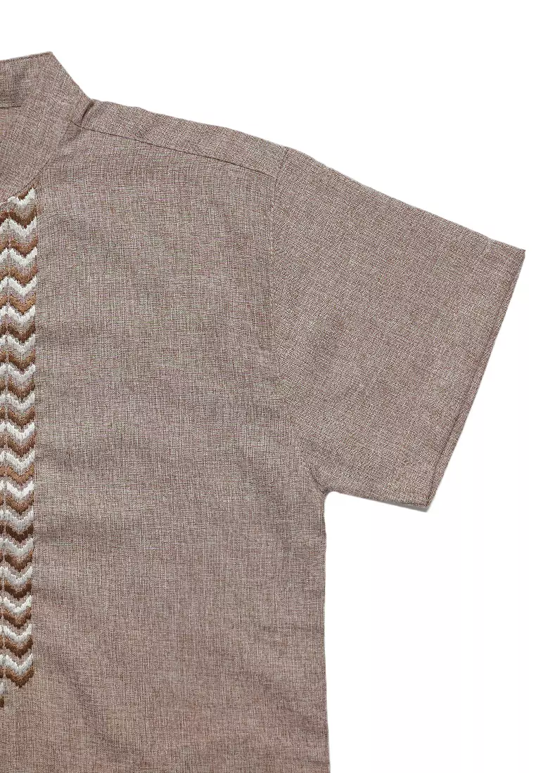 Baju Koko Anak Laki Bordir Ultra Brown Setelan - FOREVER