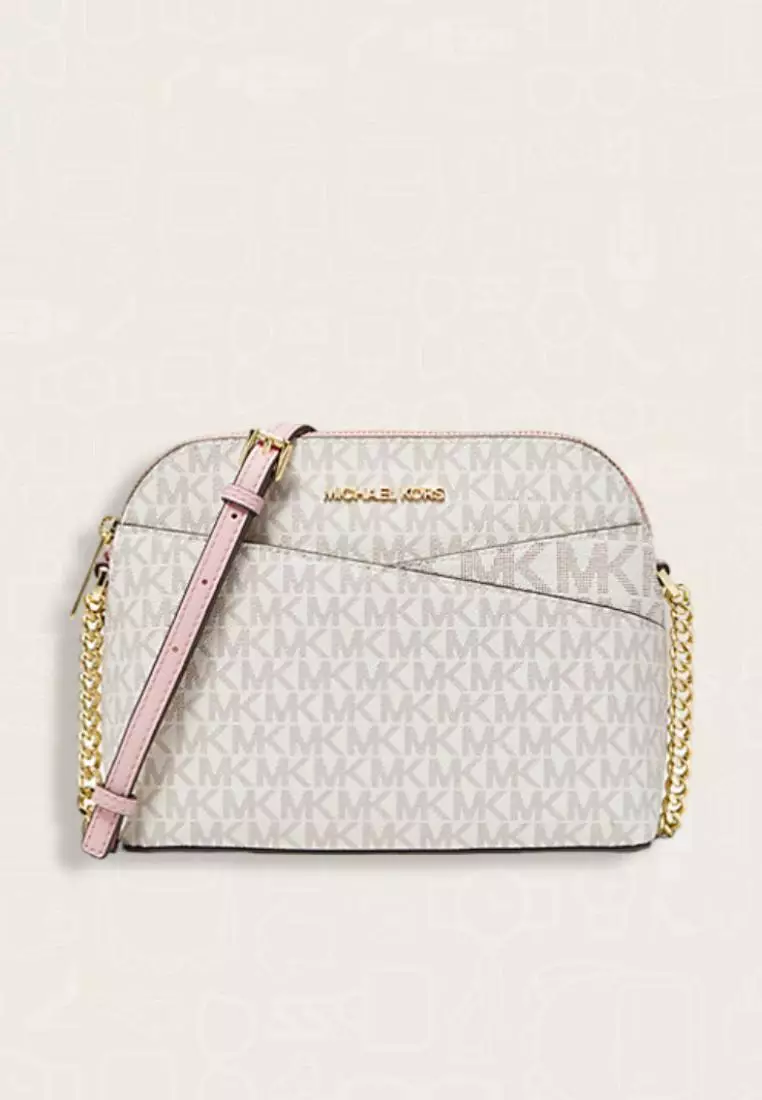 Michael Kors Jet Set Travel Medium Logo Dome Crossbody Bag Powder Blush Multi