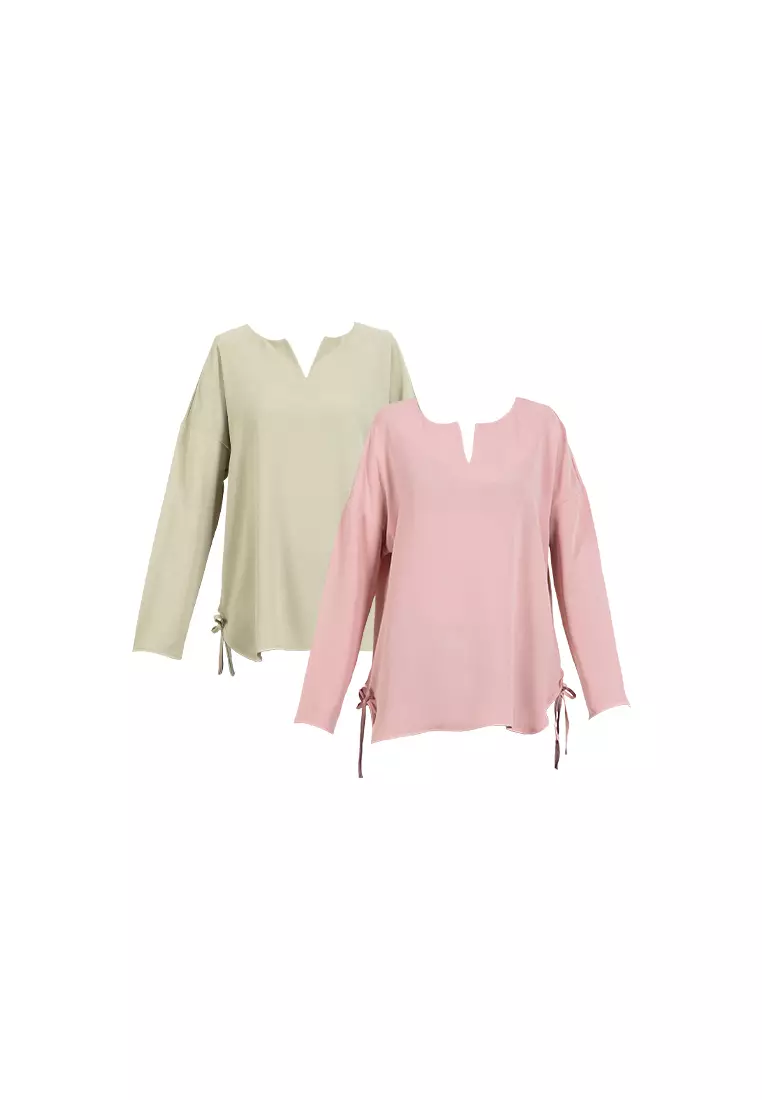 Forest Ladies Polyester Plain Blouse Women Long Sleeve Blouse - 822420-41Green