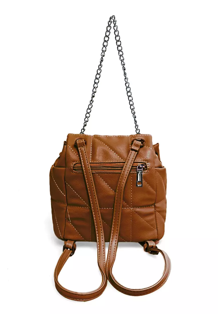 Cellyn Tas Ransel Mini Wanita Strap Kombinasi Rantai Material Leather ORIGINAL - Brown