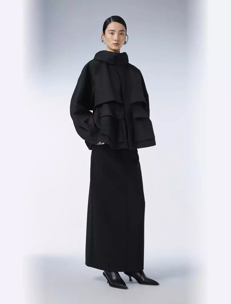 Straight Cut Wool Ultra Long Waist Skirt