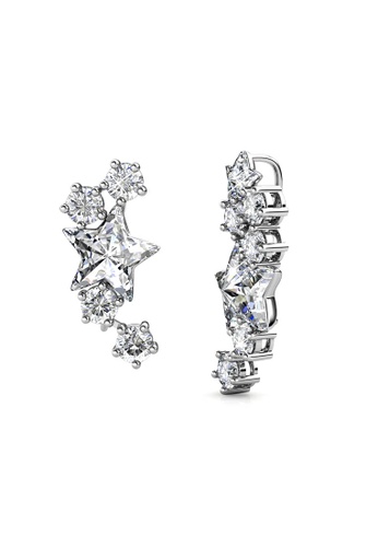 Her Jewellery silver Starry Hook Earrings (White, White Gold) - Made with premium grade crystals from Austria B8BA2AC85AD0A8GS_1