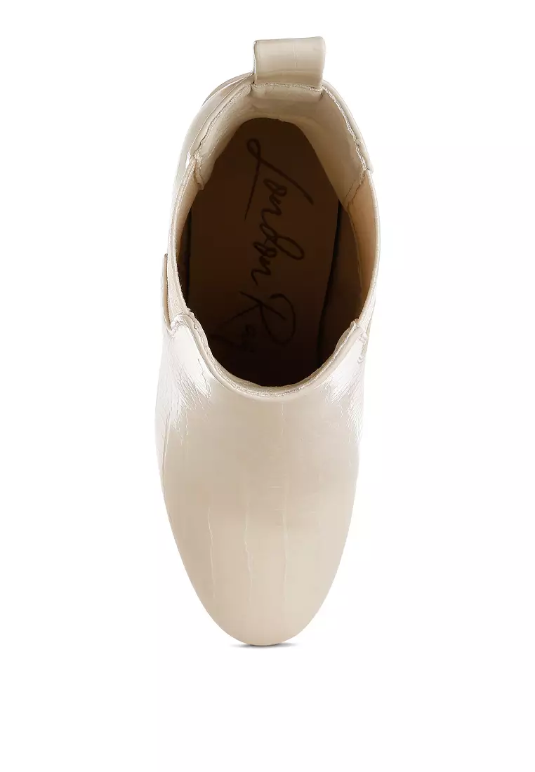 Sepatu bot hak blok kulit imitasi warna krem