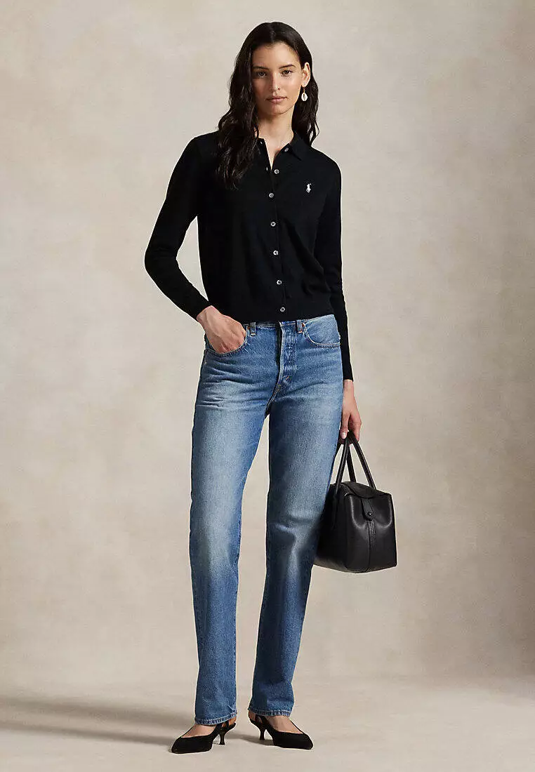 Polo-Collar Buttoned Cardigan