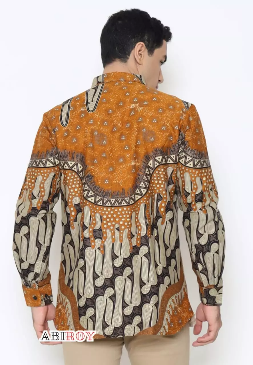 Kemeja Batik Pria Premium Slimfit Elegant Modern Lengan Panjang Mangkualam Oranye
