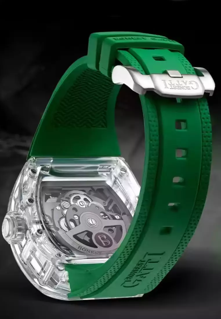 BONEST GATTI™ Automatic Unisex K9 Crystal Watch, Rubber Strap