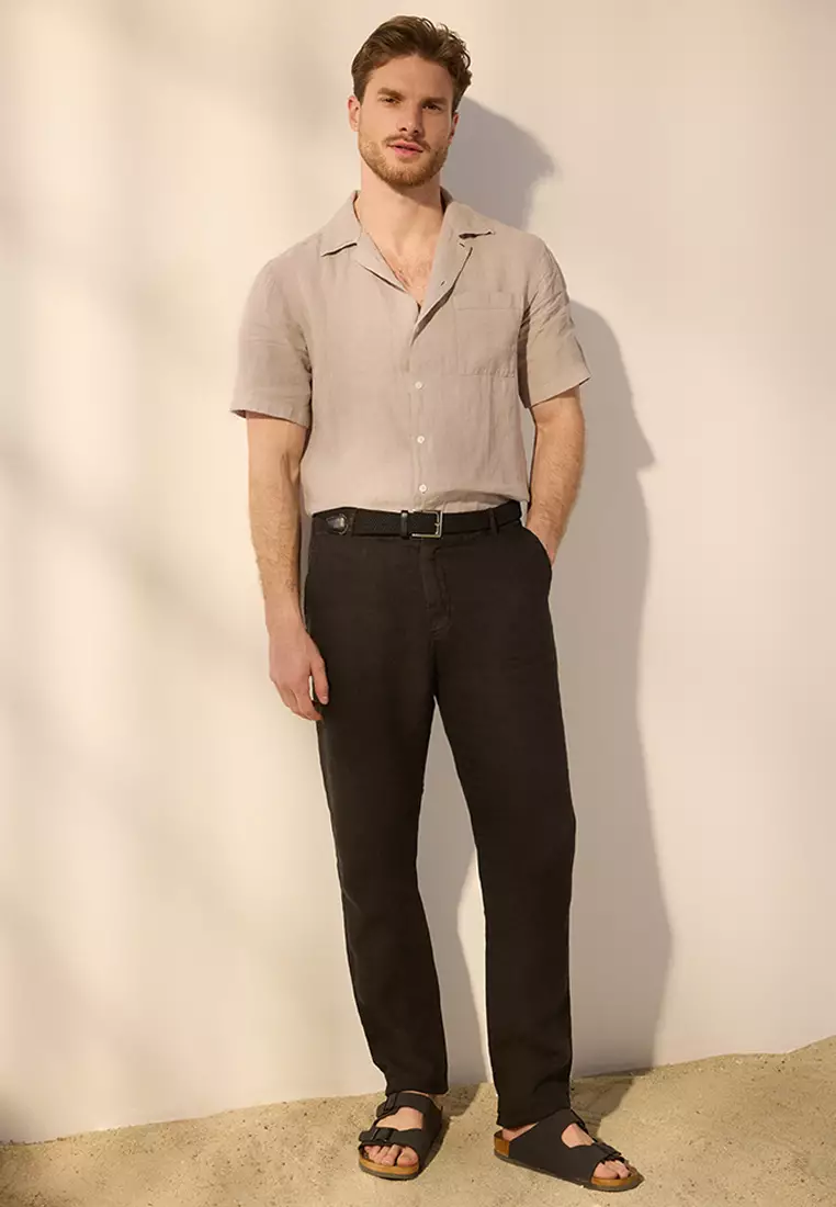 Black Limited 100% Linen Regular Fit Channel