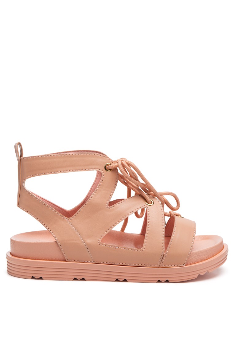 Tie-Up Flat Sandals in Pink