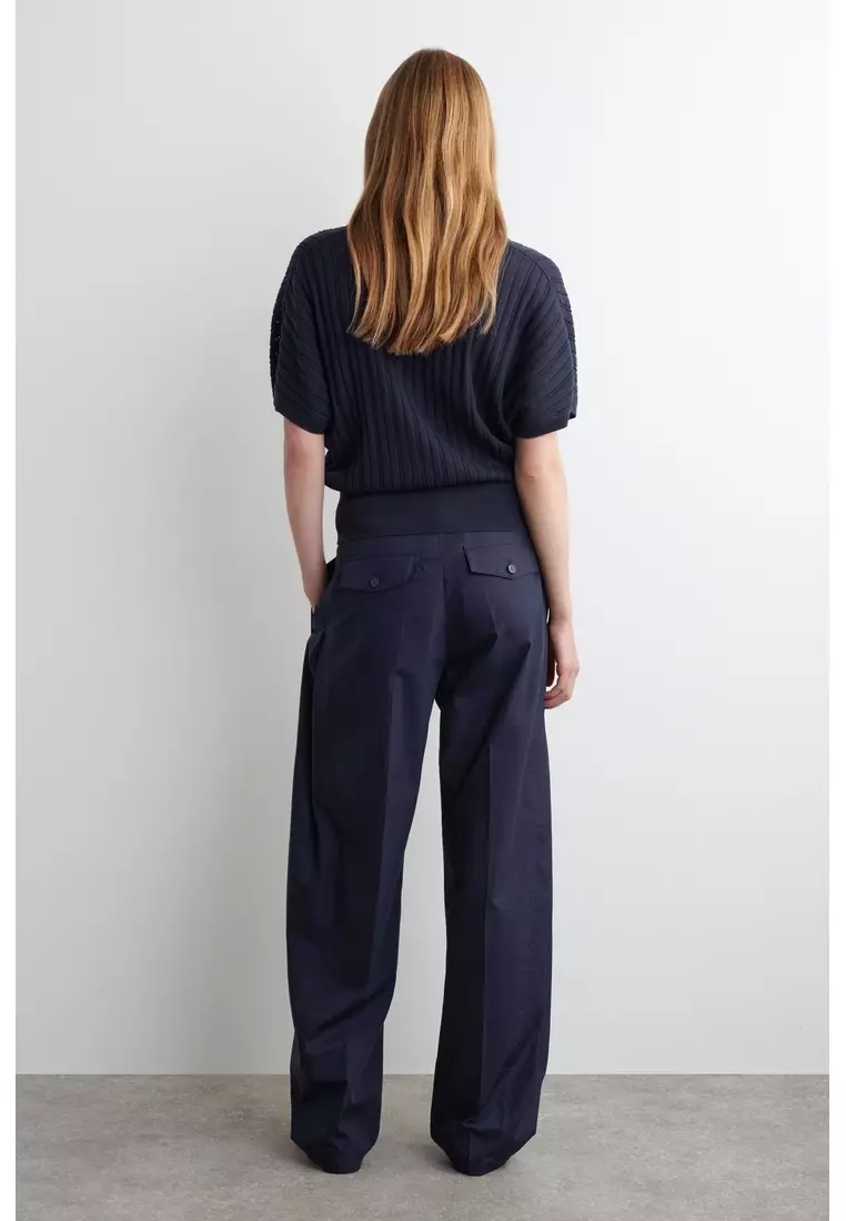 PLEATED COTTON BARREL-LEG TROUSERS