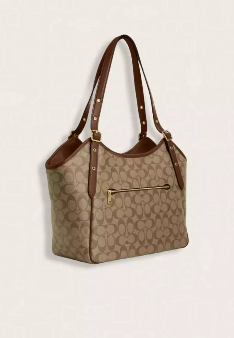 Coach Meadow Shoulder Bag In Signature Canvas Khaki Saddle