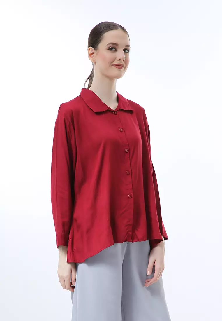 Ayudia Shirt Long Sleeve Atasan Wanita Premium Quality - Maroon