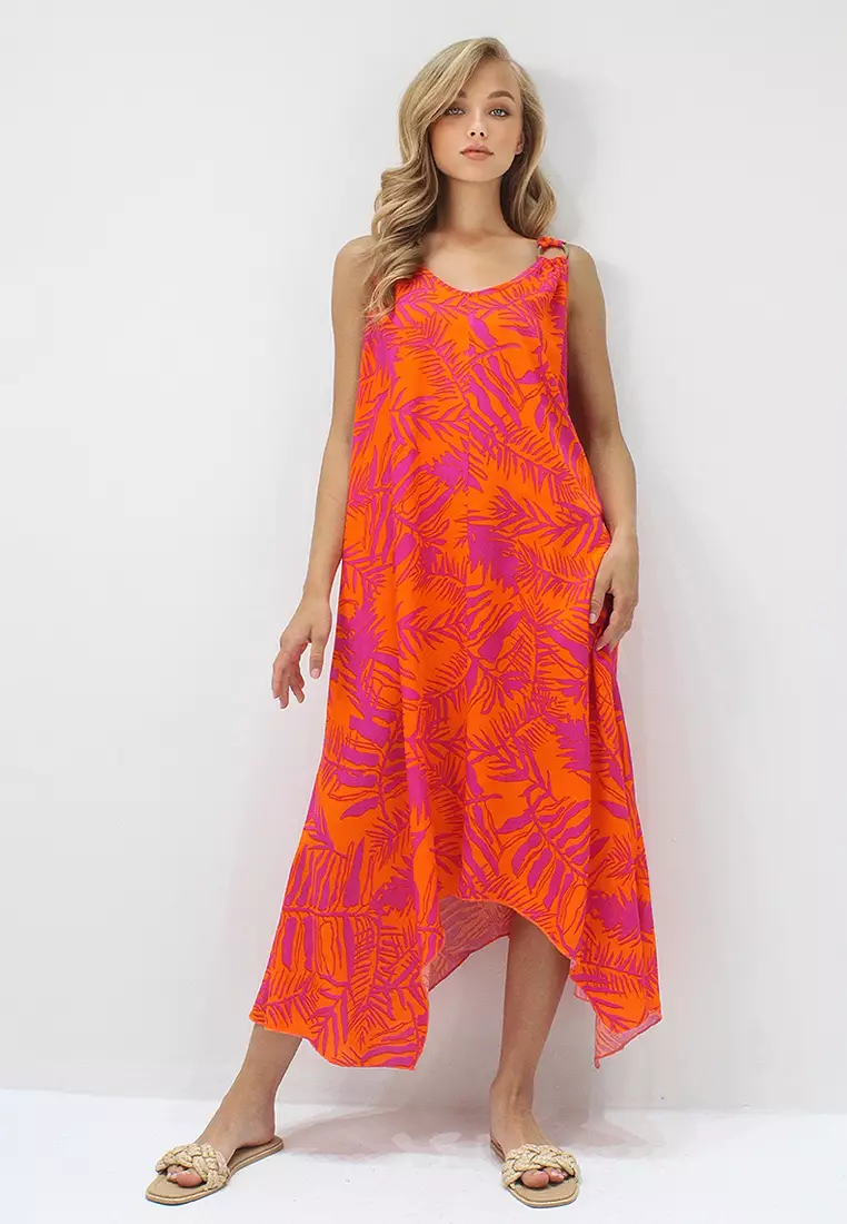 Viscose O-Ring Asymmetrical Midi Dress