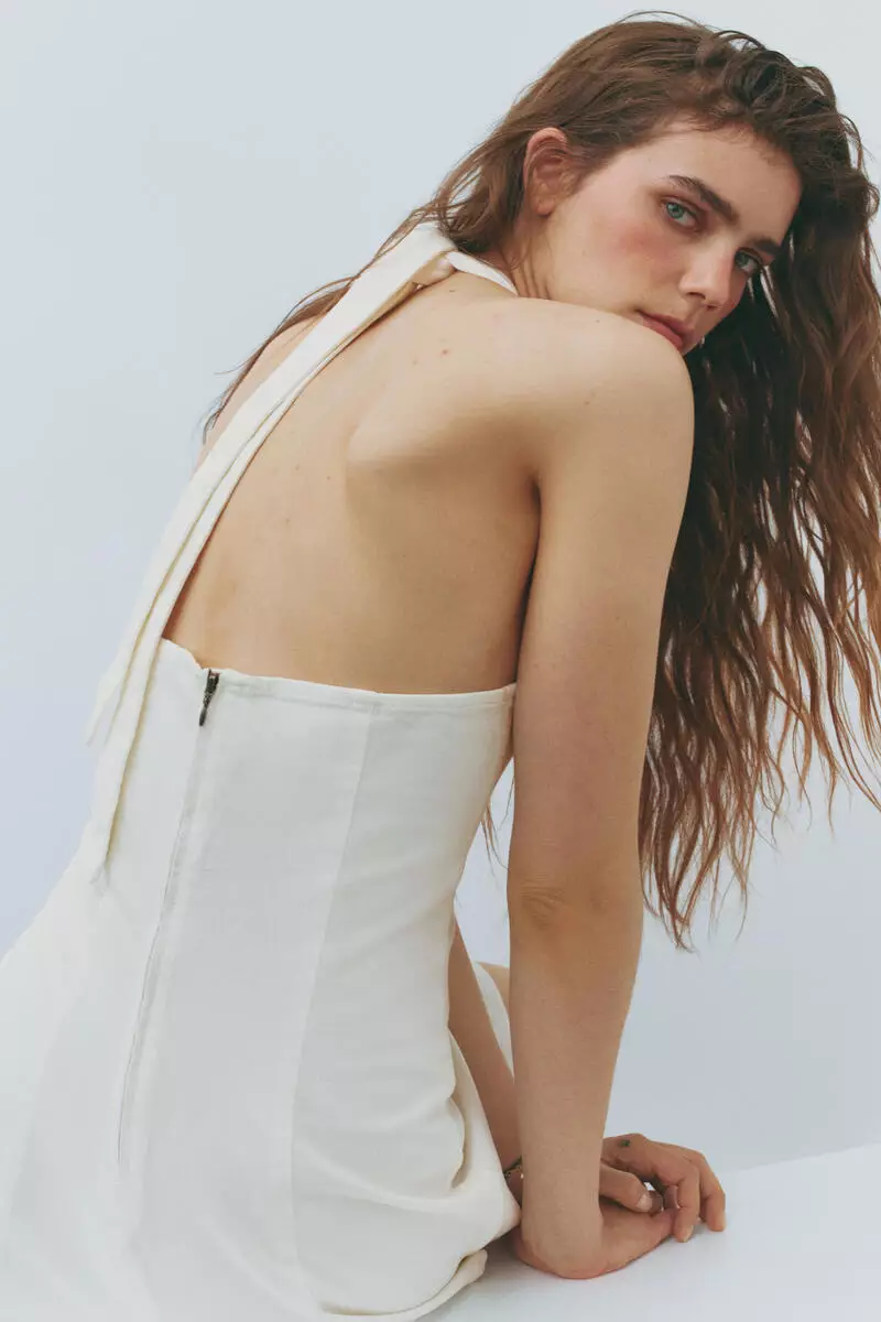 h&m backless denim dress Women's Light denim blue Open-Back Denim Dress