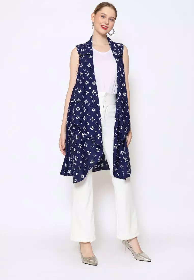 Rinjanie Batik - Batik Tuntrum Katun Series - Outer Coin Navy - Outer Batik Modern - Outer Batik - Outer Batik Kerja Kantor - Batik Cap - OUTC - NV