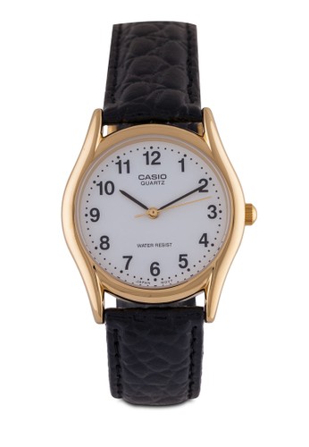 Casio MTP-1094Qesprit holdings-7B1 數字圓框皮革手錶, 錶類, 皮革錶帶