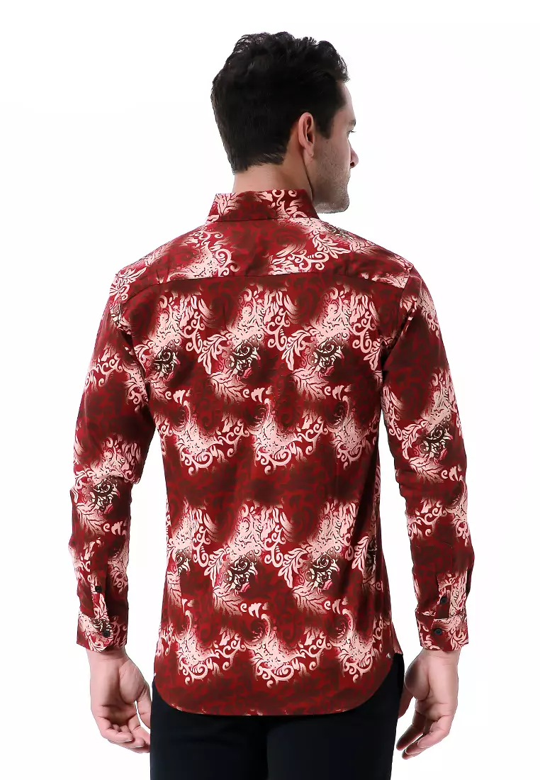 Blade Kemeja Formal Pria Batik Lengan Panjang Motif Astra Material Cotton ORIGINAL - Red