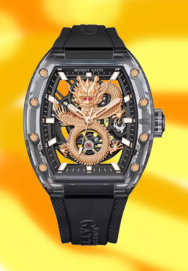 BONEST GATTI™ Automatic Unisex K9 Crystal Watch, Rubber Strap