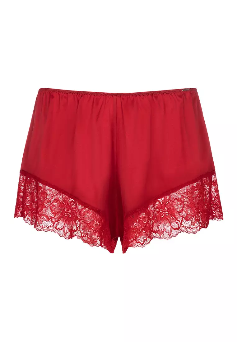 ALEXA Women's Satin Lace Camisole Shorts Pajamas Two Piece Set Slip Soft Nightwear Sleepwear for Christmas New Year Red Bride