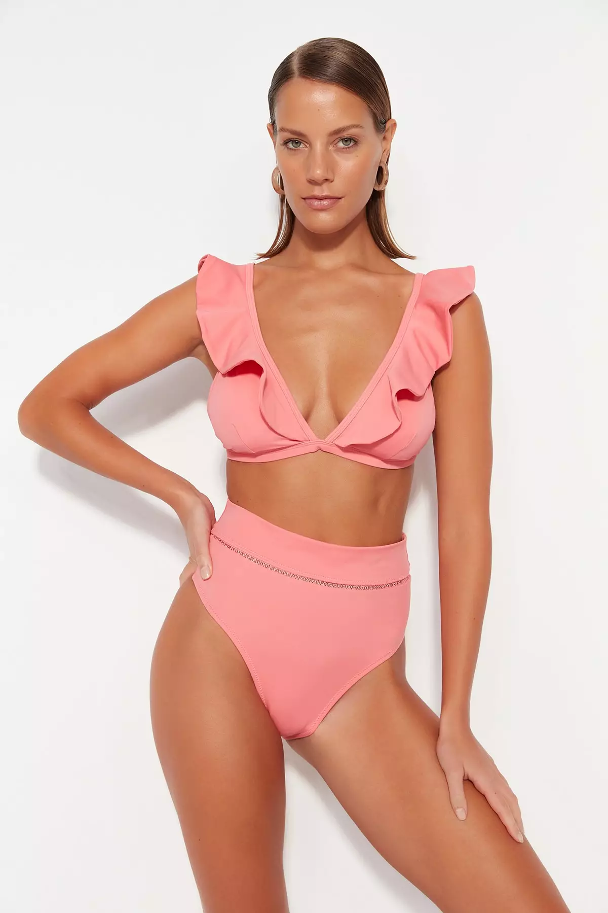 Buy Trendyol Pink Triangle Ruffle Bikini Top Online ZALORA Malaysia