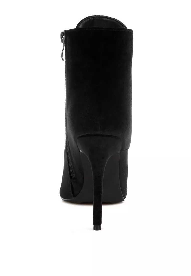 Velvet High Heeled Boots in Black