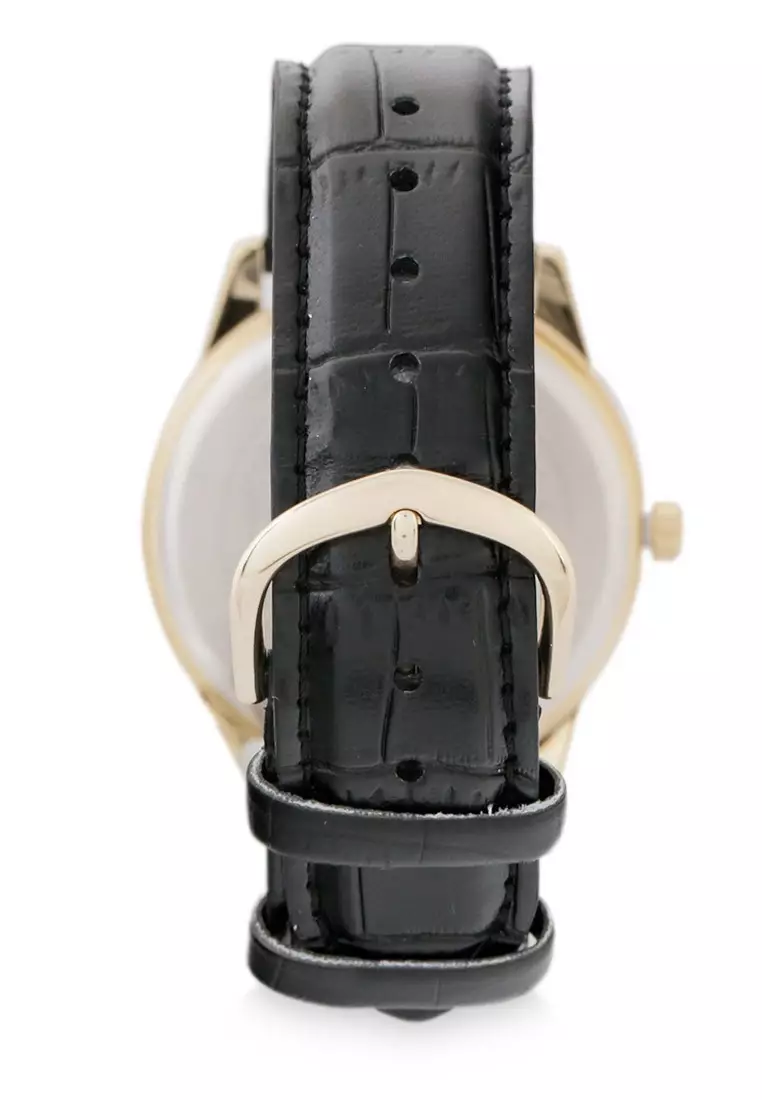 Casio Jam Tangan Pria - Black Gold White - Leather Strap - MTP-V001GL-7BUDF