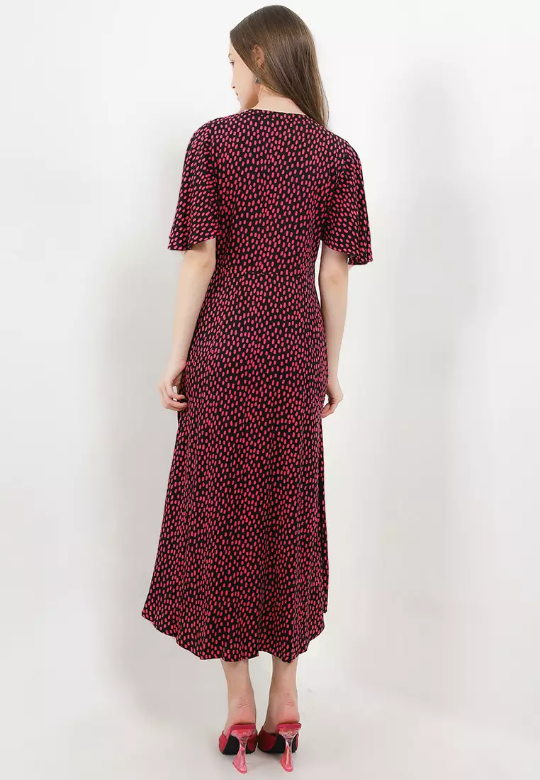 Printed V-Neck Midi Tea Dress