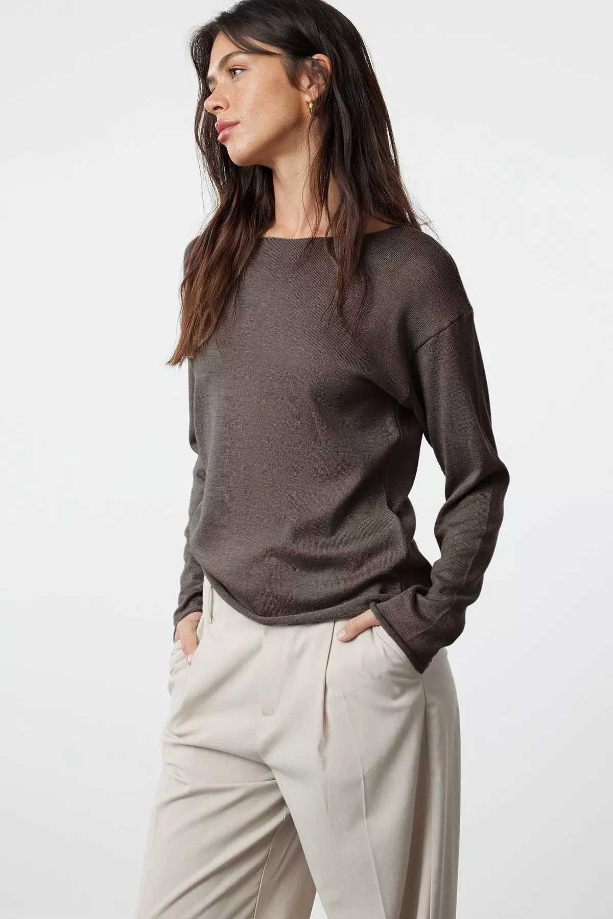 Buy Trendyol Gray Cotton Transparent Look Fine Knitwear Sweater
