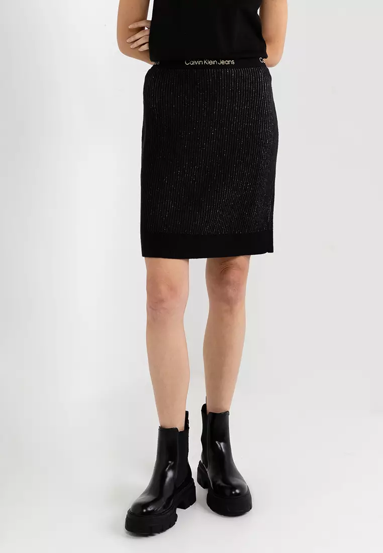 Calvin Klein Jeans Ladies Black Logo Waistband Mini Skirt