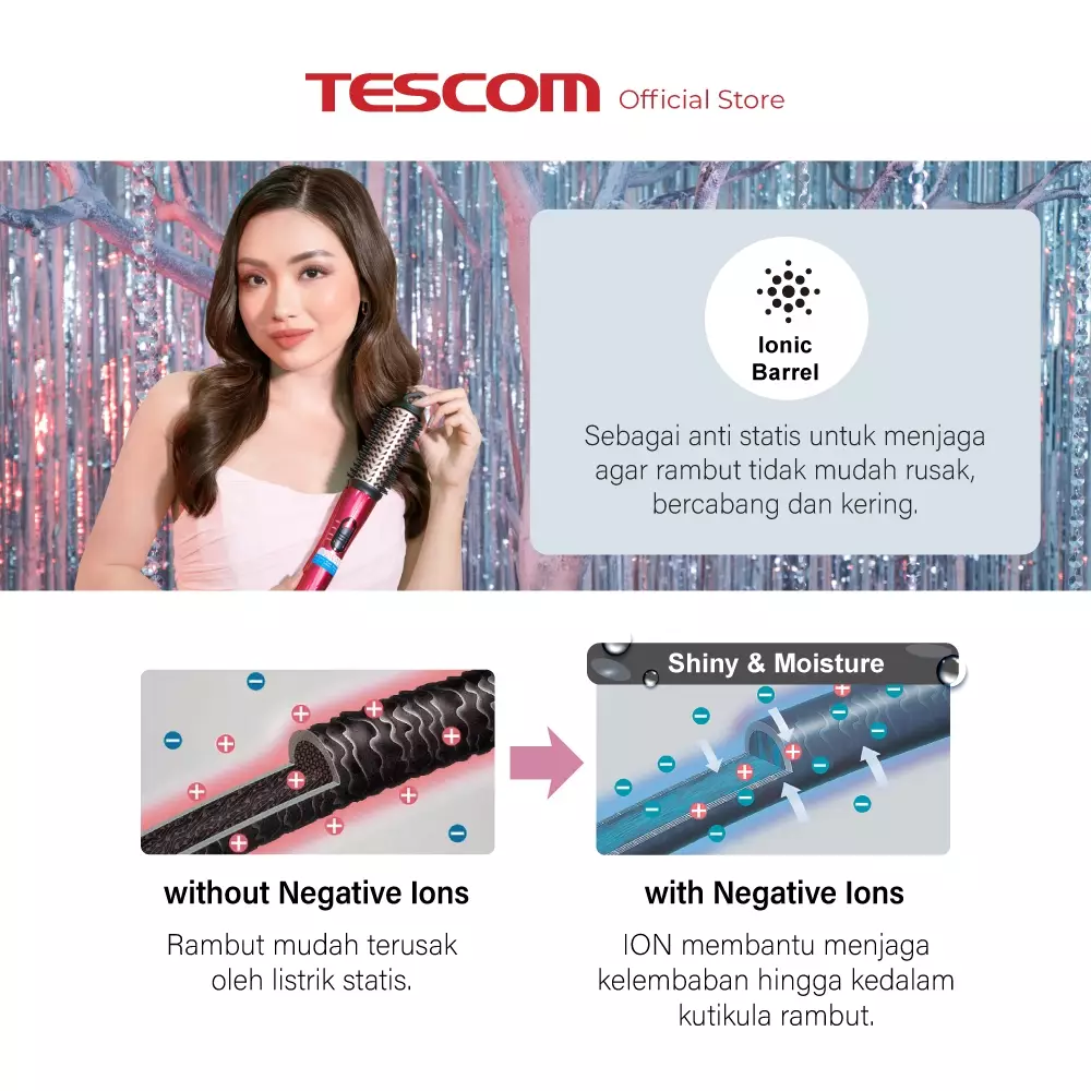 Tescom Catokan Sisir Negative Ions 2 Ways Hair NTIR1832