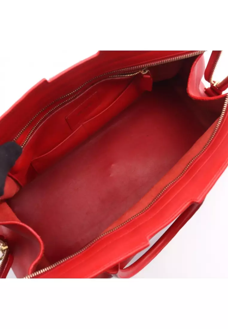 Pre-Loved SAINT LAURENT PARIS Y line Kabas Handbag leather Red