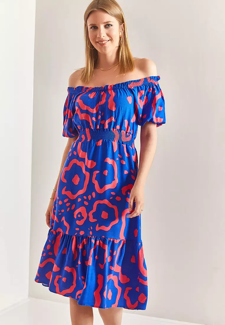 Cotton Off Shoulder Midi Dress