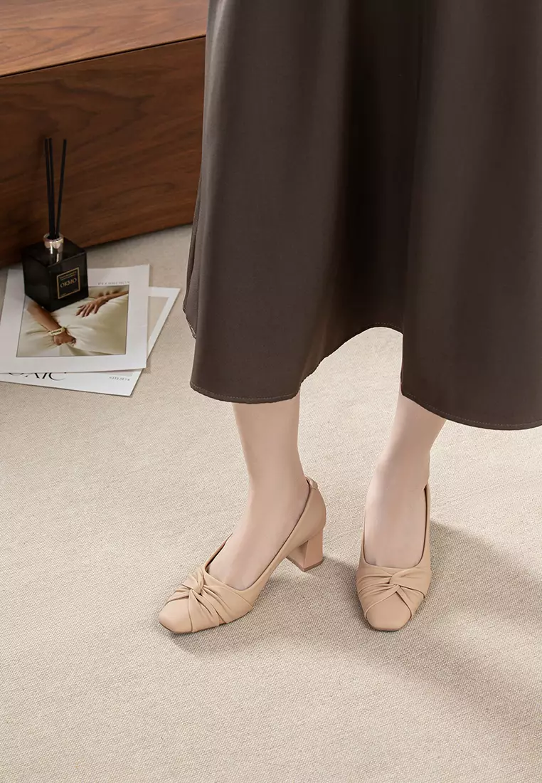 5.5CM Pleated Strap Microfiber Leather Pumps TH568-1