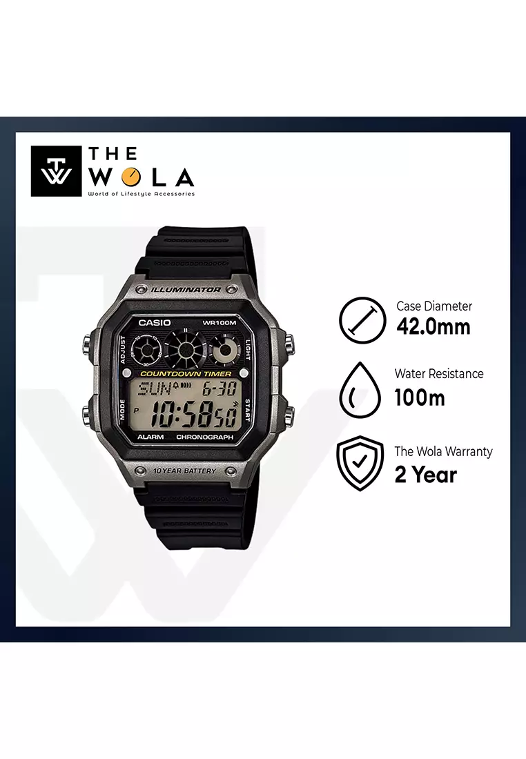 Orologio digitale classico CASIO ILLUMINATOR WR100M AE-1300WH con