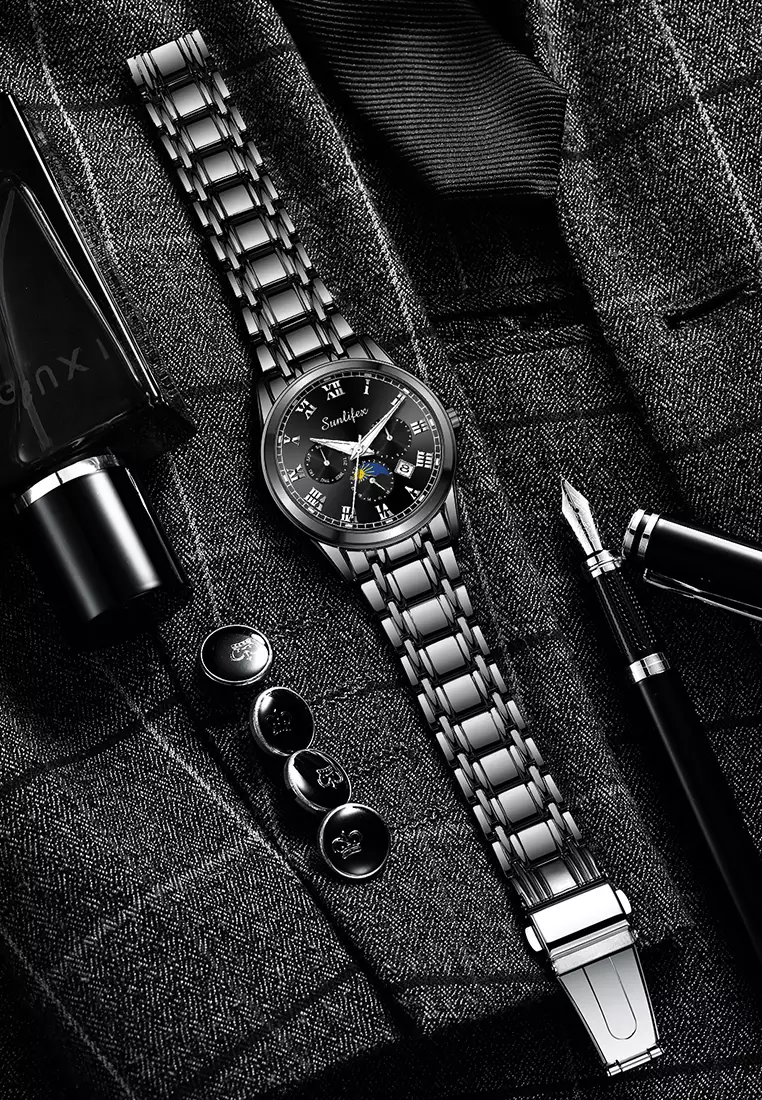 Jam Tangan Pria Tali Stainless Steel Anti Air Kuarsa Santai Mode Jam Tangan Cowok all black