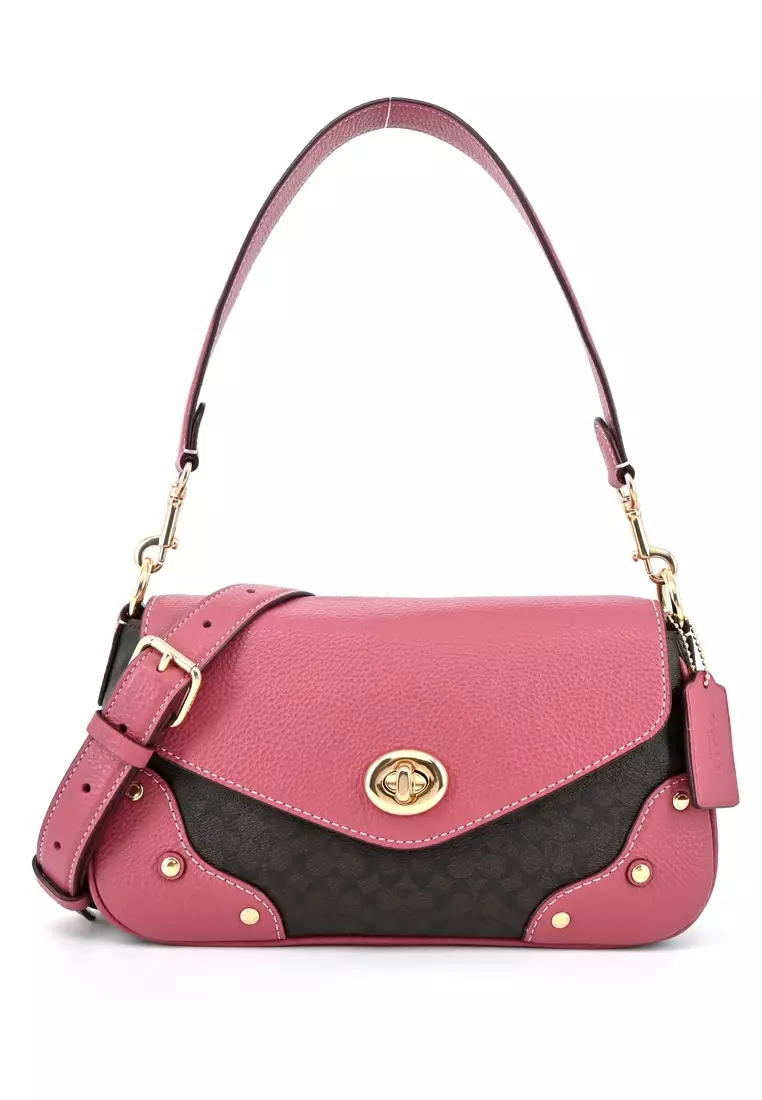 Small Pink Blush Signature Monogrammed Leather Boston Bag