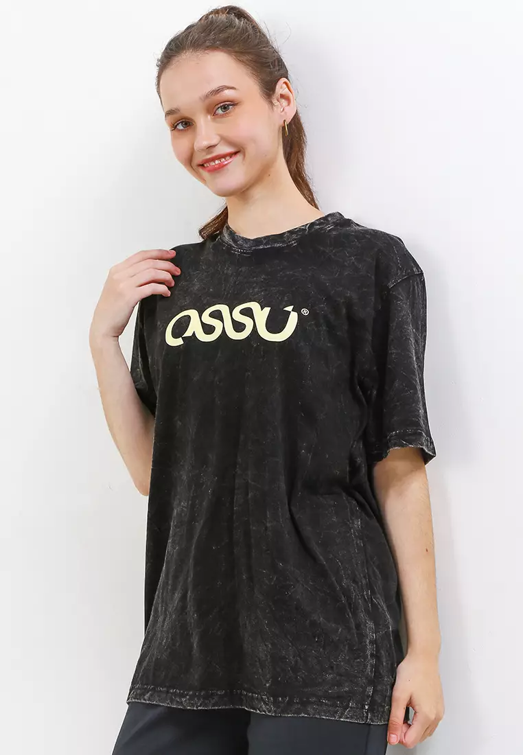 Ossu T-Shirt Oversize Acid Wash Ossu Logo Basic Black Cotton Combed