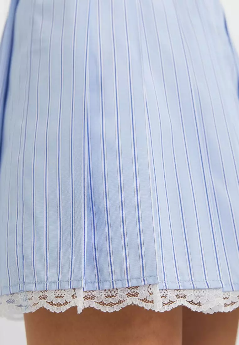 Striped Lace Trim Skirt - Light Blue