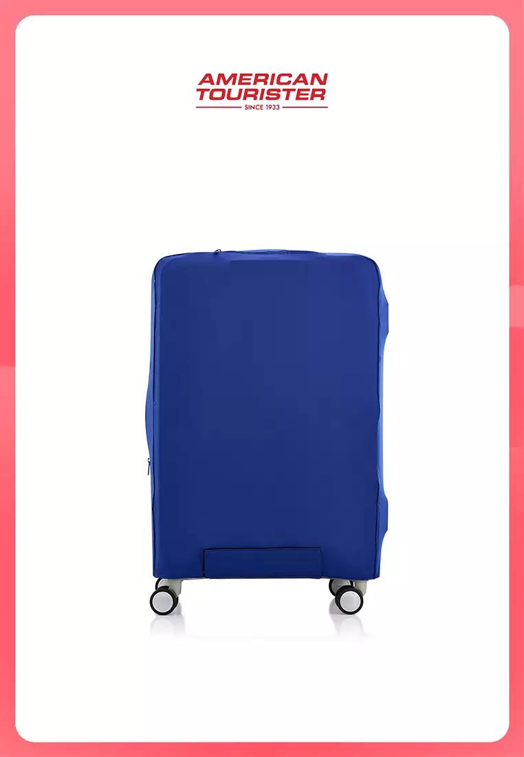 American Tourister Koper Hardcase Curio V2 Large Black + PWP Luggage Cover Book Opening L Blue