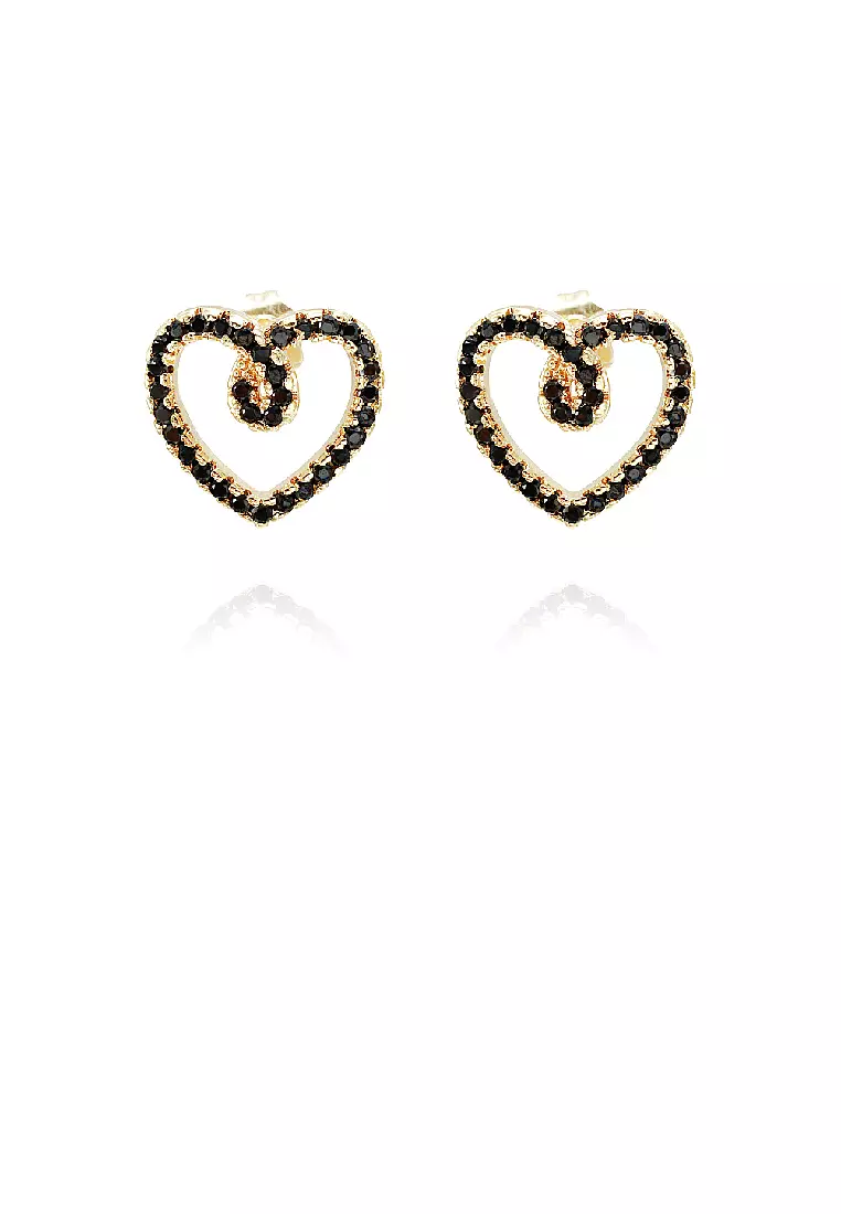 Triple Stone Heart Stud Earrings