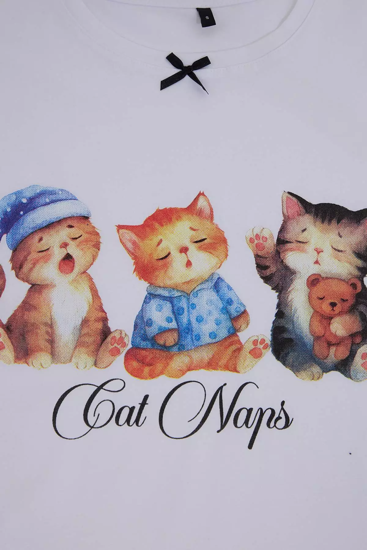 White-Multicolor 100% Cotton Cat Printed Plaid Knitted Pajamas Set Thmss26Pt00160