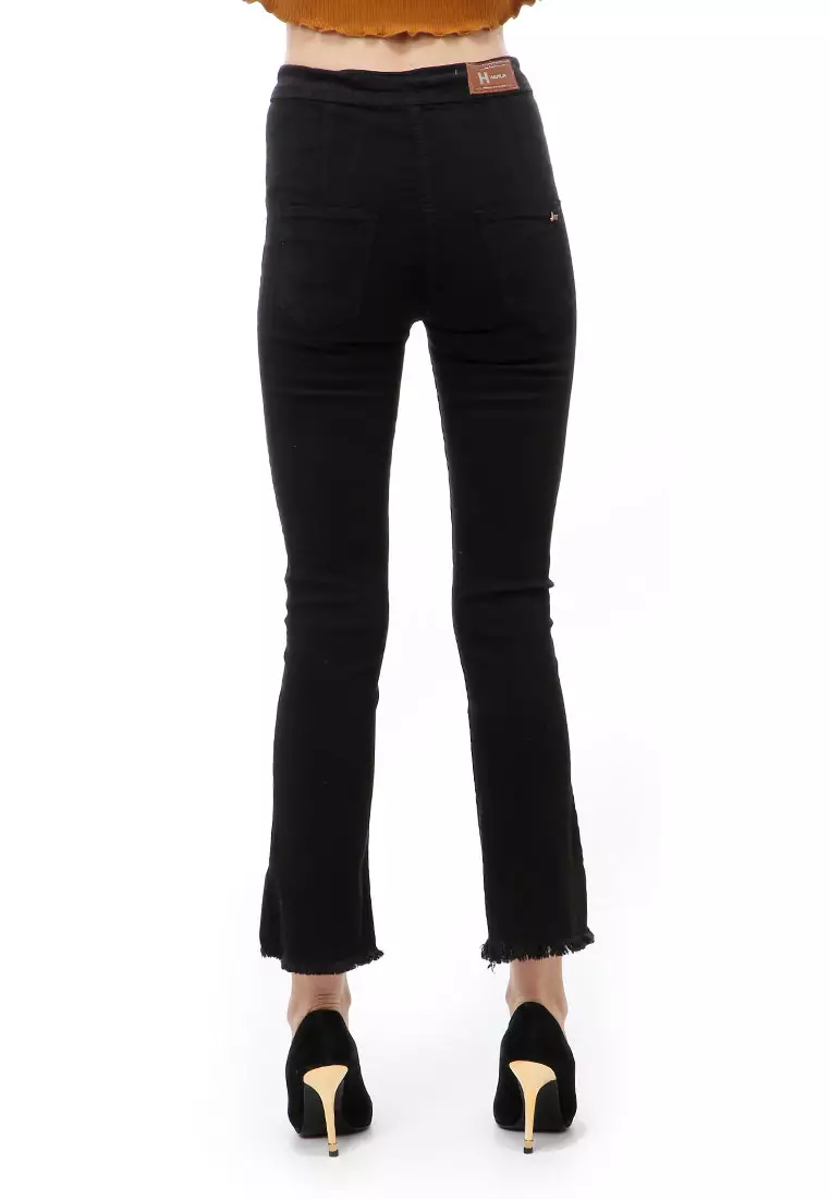 Jourel Celana Panjang Wanita Highwaist Jeans Style Cutbray Rawis Staylish Material Denim ORIGINAL - Black