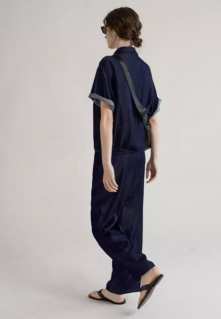 Retro denim short sleeved shirt CA24092310BK