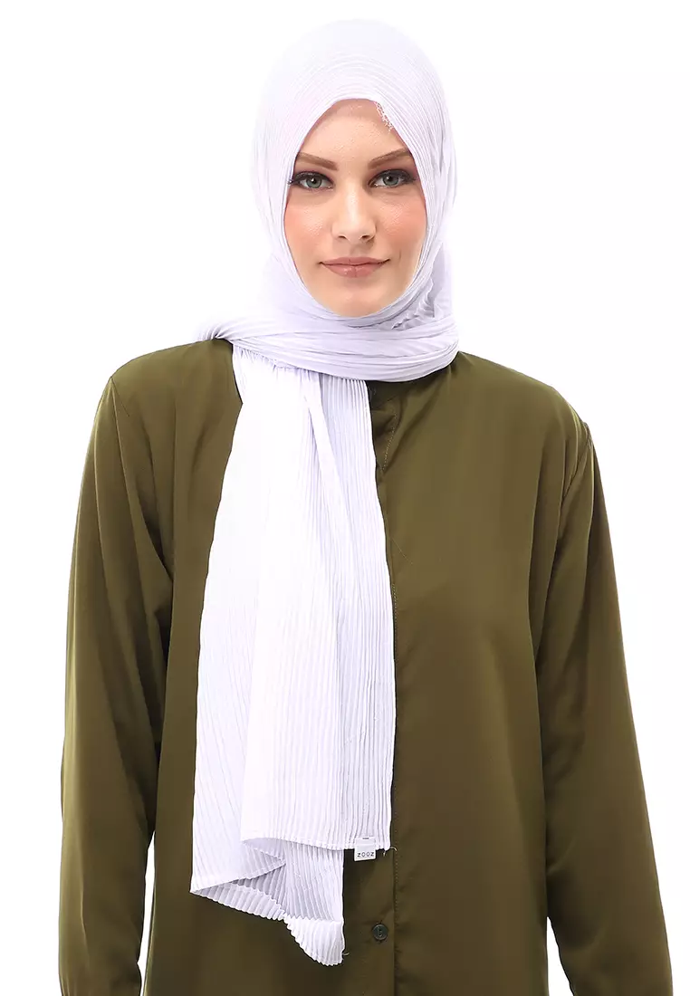 Melissa Pashmina Plisket Garis Hijab Wanita Relaxed Fit - White