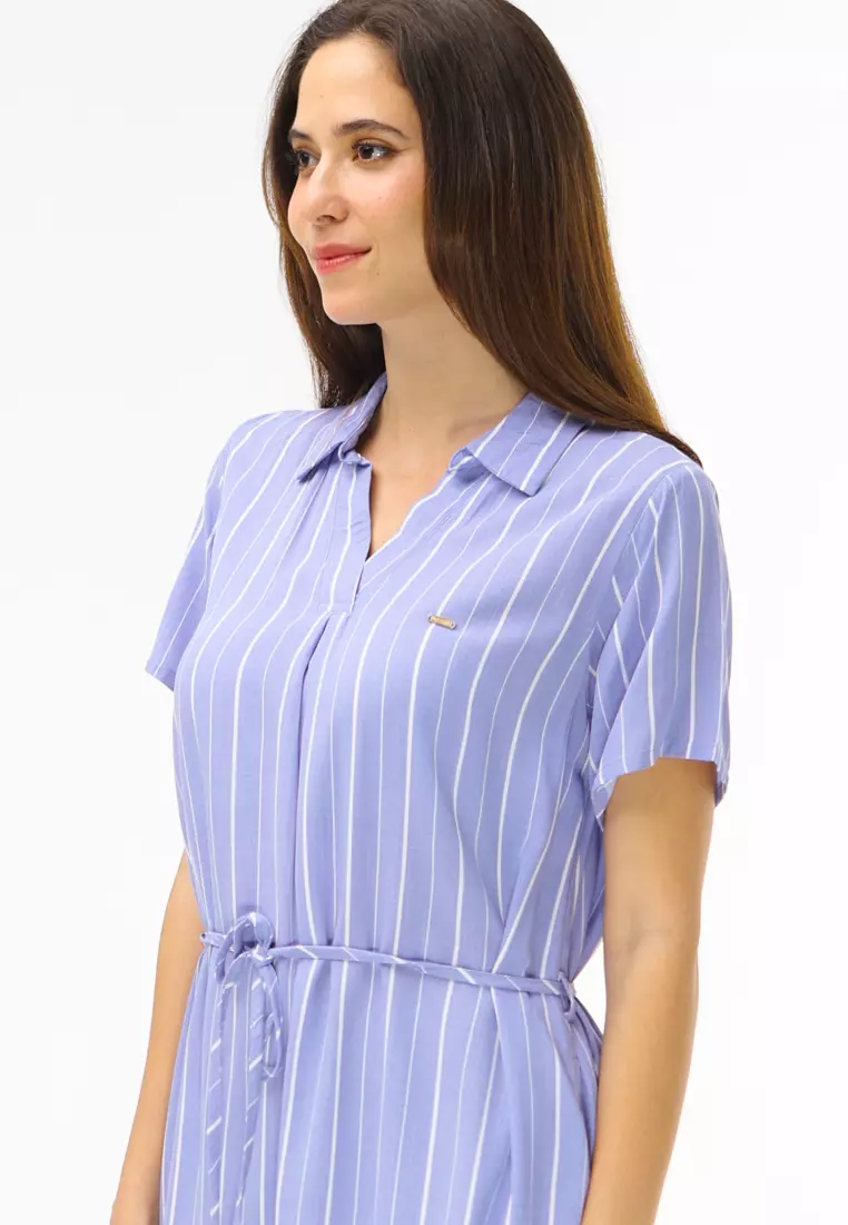 Woven Stripes Short Sleeve Dress