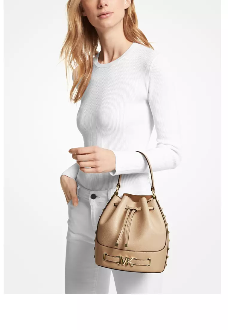 Michael Kors Reed Medium Studded Pebbled Leather Bucket Bag