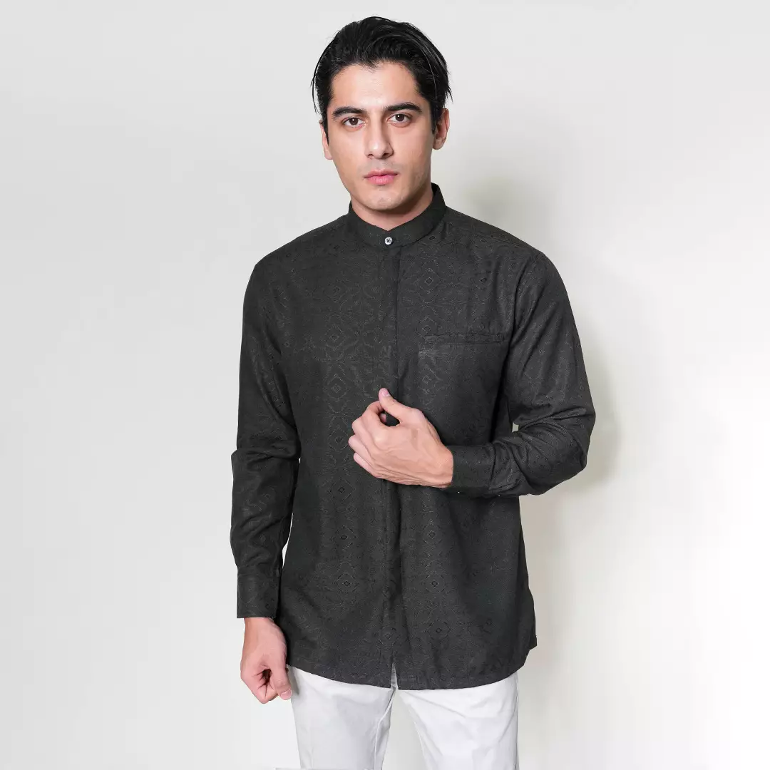 Casella Baju Koko Pria Lengan Panjang Motif Elegan | Baju Koko Yusuf 9996 Black