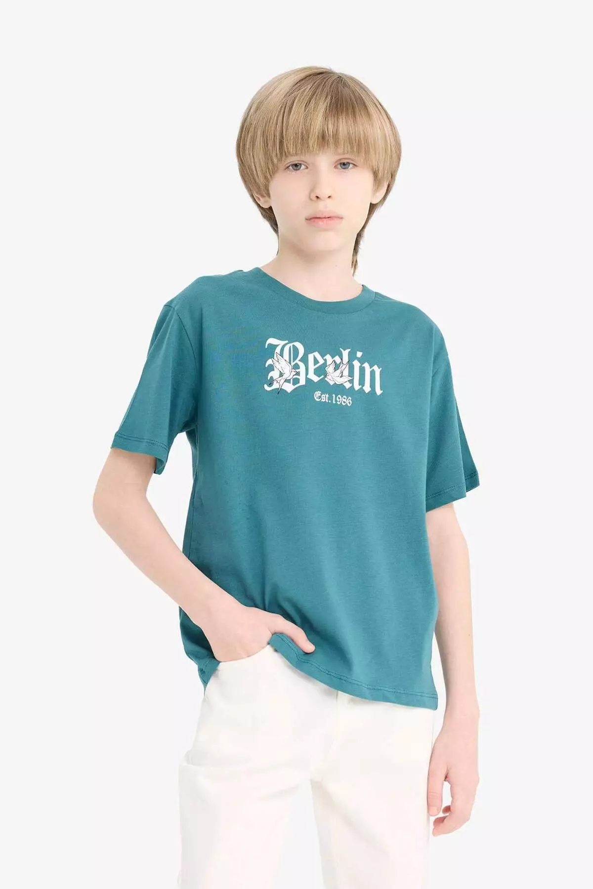 Boy's Crew Neck Printed Short Sleeve T-Shirt F0184A825Sm