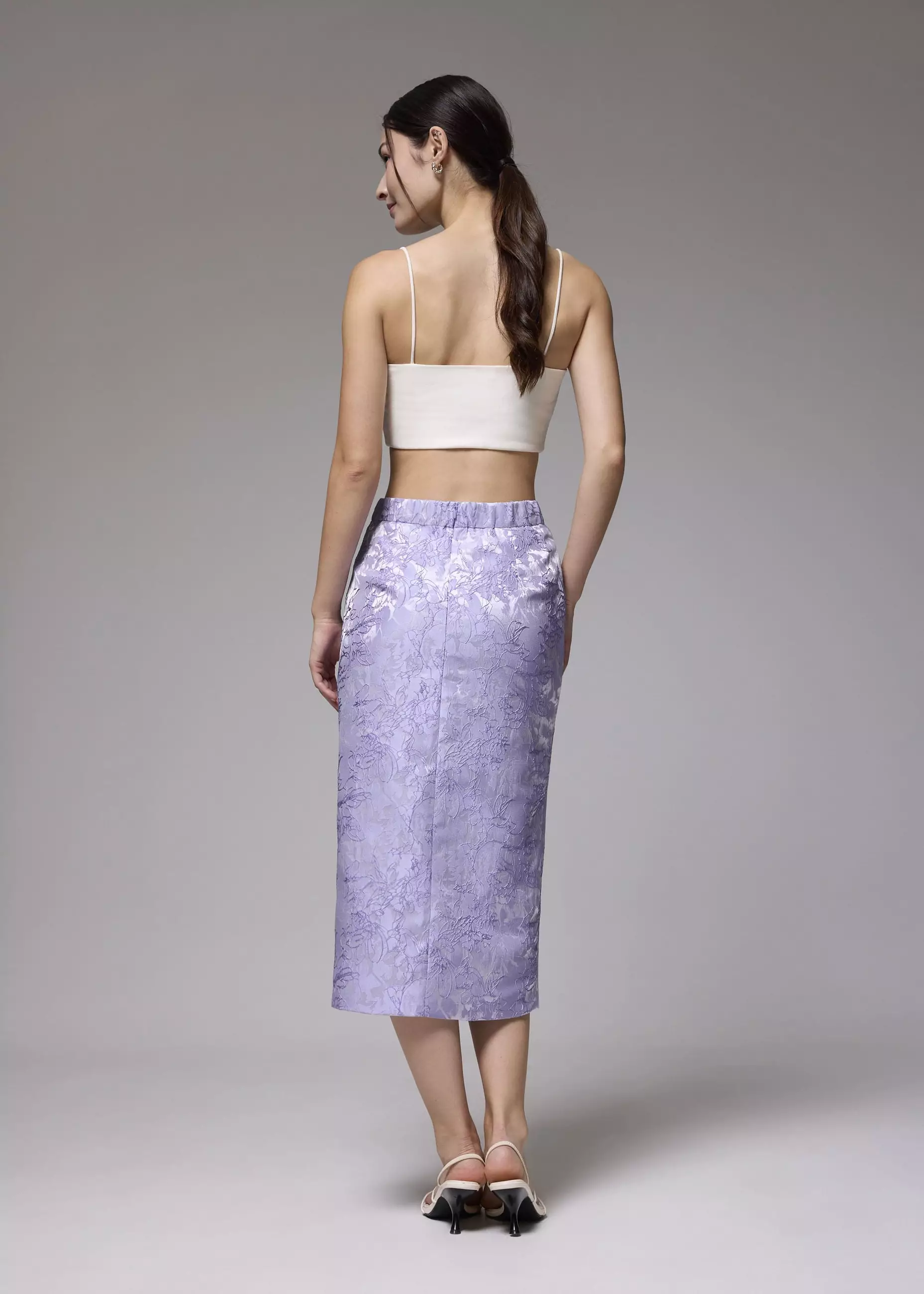 Rok Wanita - Brocade High Waist Column Midi Skirt